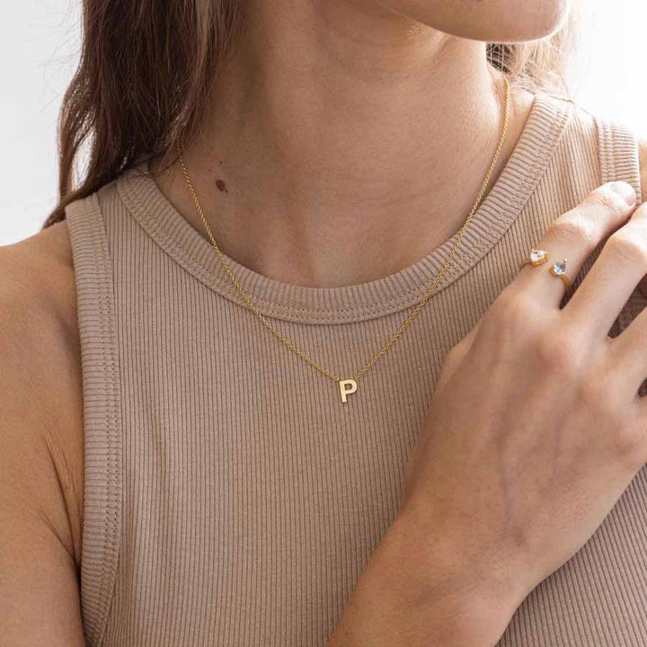 Chic Mini Initial Necklace for Everyday Elegance - Wearing Felicity Mini-Initial-Necklace-Gold-02