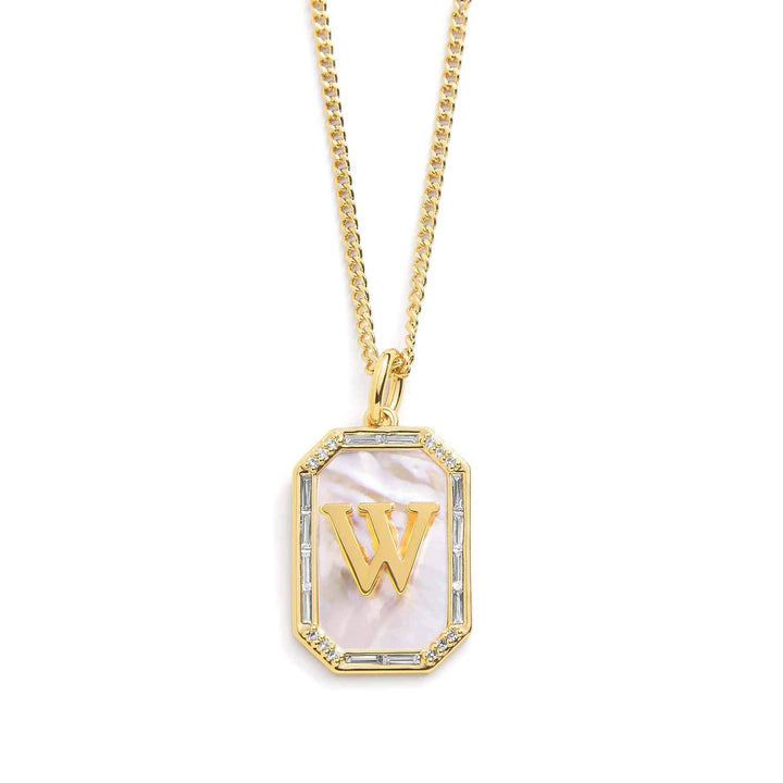 Elegant Mother Of Pearl Initial Necklace - Wearing Felicity Mother-Of-Pearl-Initial-Necklace-Gold-W