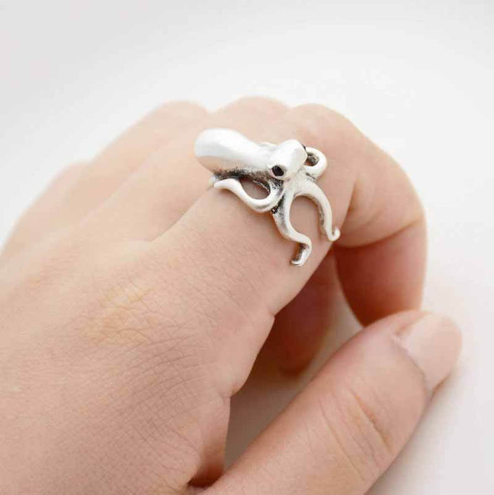 Stylish Octopus Wrap Ring - Wearing Felicity Octopus-Wrap-Ring-Silver