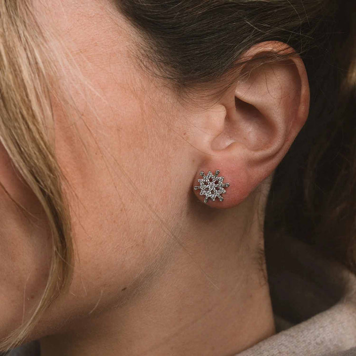 Elegant Pavé Snowflake Earrings for Every Occasion - Wearing Felicity Pave-Snowflake-Earrings