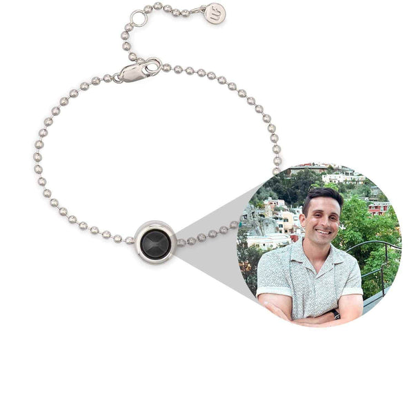 Custom Photo Bracelet - Personalize Your Moment - Wearing Felicity Personalized-Ball-Shot-Photo-Bracelet-Silver