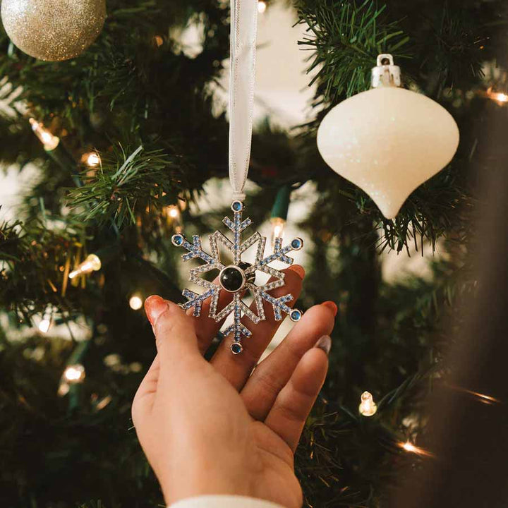 Custom Blue Ombré Snowflake Photo Ornament Gift - Wearing Felicity Personalized-Blue-Ombre-Snowflake-Photo-Ornament-02