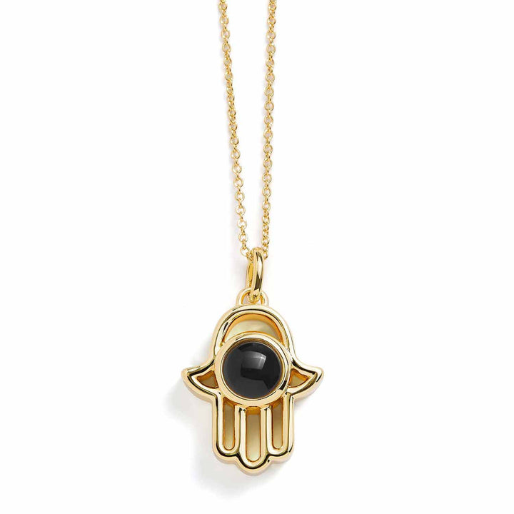 Personalized Hamsa Necklace for Unique Memories - Wearing Felicity Personalized-Hamsa-Necklace-Gold