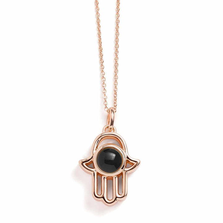 Personalized Hamsa Necklace for Unique Memories - Wearing Felicity Personalized-Hamsa-Necklace-Rose-Gold