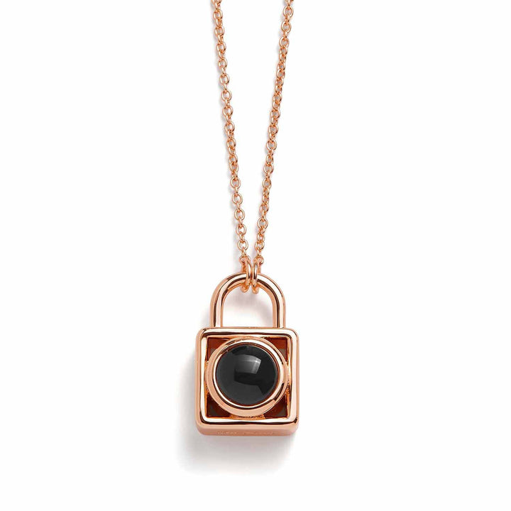 Personalized Lock Necklace - Unique Keepsake Jewelry - Wearing Felicity Personalized-Lock-Necklace-Rose-Gold