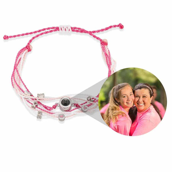 Customizable Breast Cancer Photo Bracelet - Wearing Felicity Personalized-Photo-Bracelet-With-Breast-Cancer-Charms-01