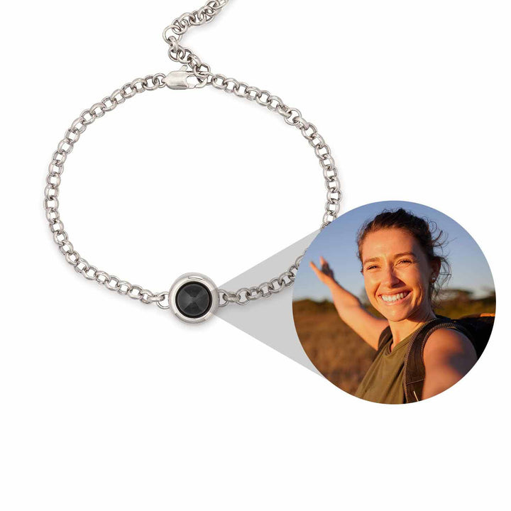 Customizable Rolo Chain Photo Bracelet for You - Wearing Felicity Personalized-Rolo-Chain-Photo-Bracelet-Silver