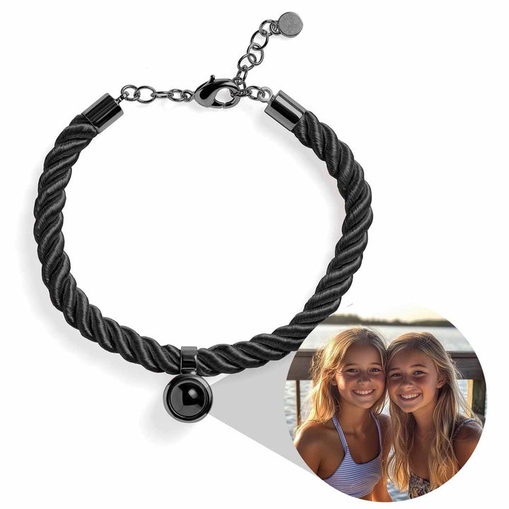 Custom Personalized Rope Circle Photo Bracelet - Wearing Felicity Personalized-Rope-Circle-Photo-Bracelet-Black