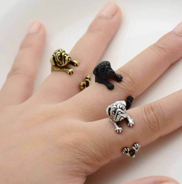 Stylish Pug Wrap Ring - Perfect Dog Lover Gift - Wearing Felicity Pug-Wrap-Ring-01