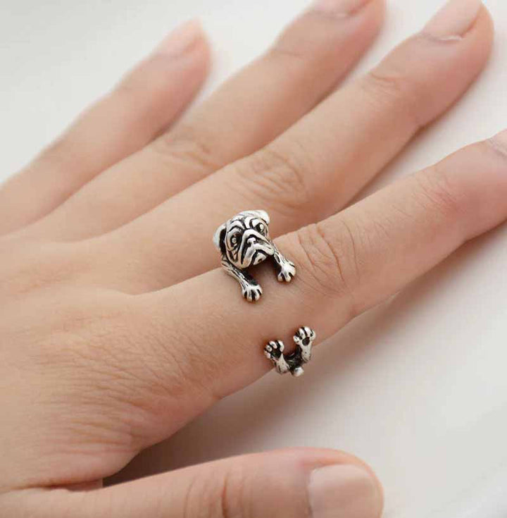 Stylish Pug Wrap Ring - Perfect Dog Lover Gift - Wearing Felicity Pug-Wrap-Ring-Silver