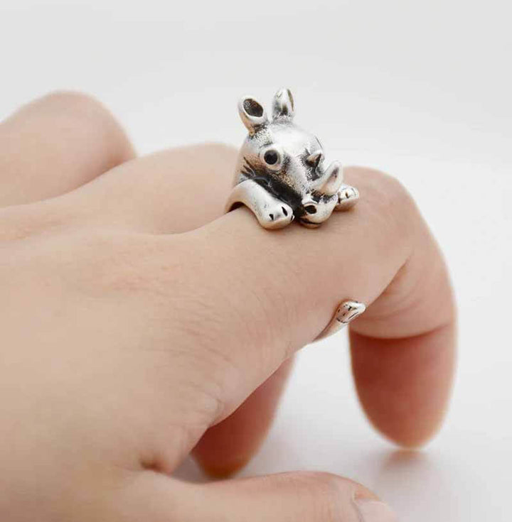 Shop Stylish Rhino Wrap Ring - Wearing Felicity Rhino-Wrap-Ring-Silver