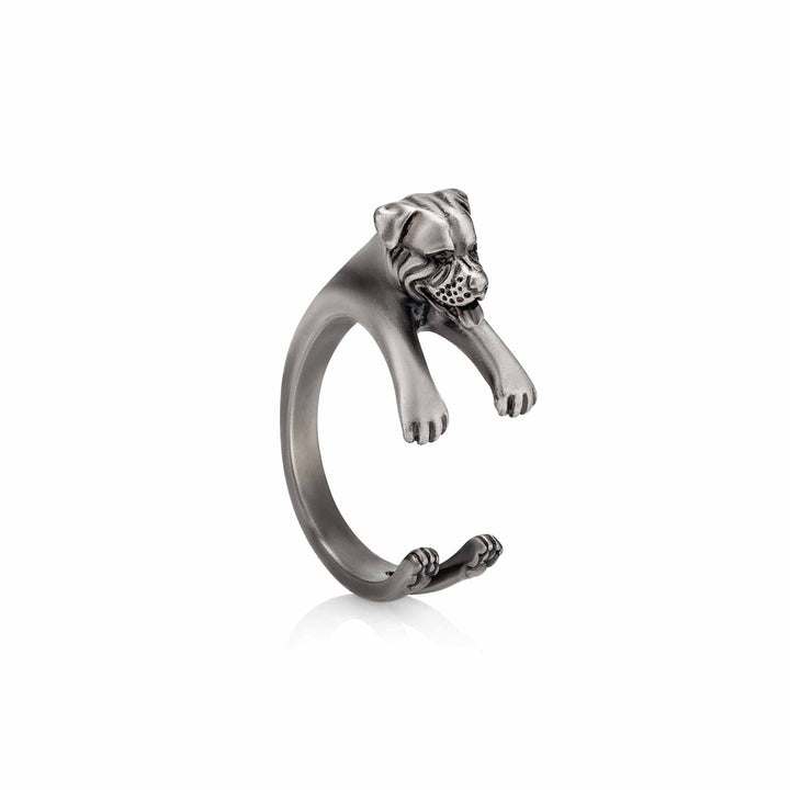 Stylish Rottweiler Wrap Ring for Dog Lovers - Wearing Felicity Rottweiler-Wrap-Ring-Silver