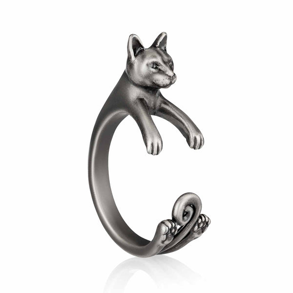 Stylish Russian Blue Wrap Ring for Cat Lovers - Wearing Felicity Russian-Blue-Wrap-Ring-Silver