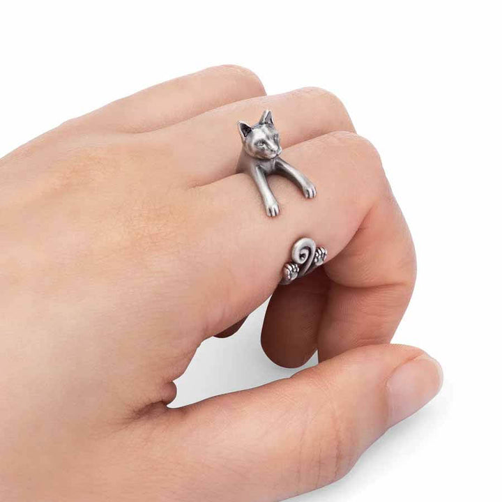 Stylish Russian Blue Wrap Ring for Cat Lovers - Wearing Felicity Russian-Blue-Wrap-Ring