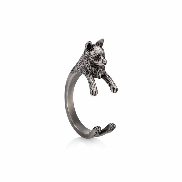 Stylish Samoyed Wrap Ring for Dog Lovers - Wearing Felicity Samoyed-Wrap-Ring-Silver