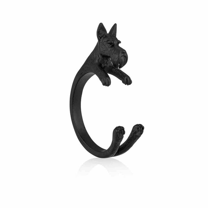 Charming Scottish Terrier Wrap Ring for Dog Lovers - Wearing Felicity Scottish-Terrier-Wrap-Ring-Black