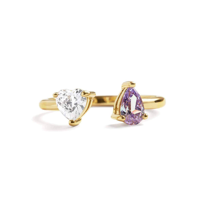 Toi Et Moi Heart Ring: Elegant Gold Birthstone Jewelry - Wearing Felicity Toi-Et-Moi-Heart-Ring-Gold-Amethyst