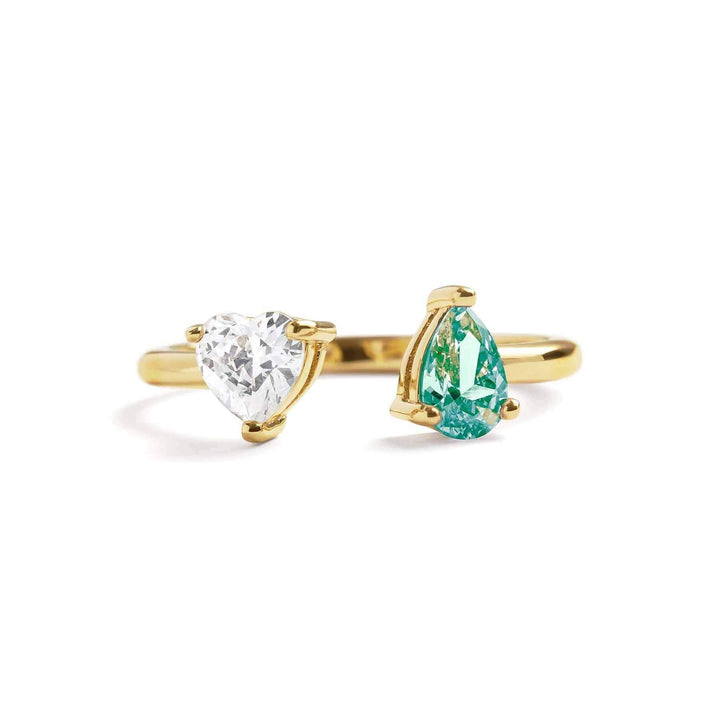 Toi Et Moi Heart Ring: Elegant Gold Birthstone Jewelry - Wearing Felicity Toi-Et-Moi-Heart-Ring-Gold-Aquamarine