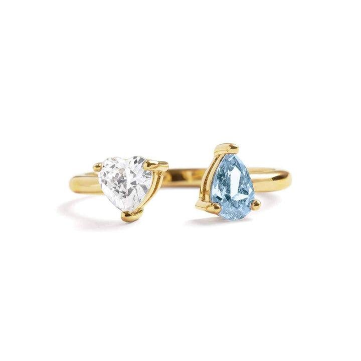 Toi Et Moi Heart Ring: Elegant Gold Birthstone Jewelry - Wearing Felicity Toi-Et-Moi-Heart-Ring-Gold-Blue-Zircon