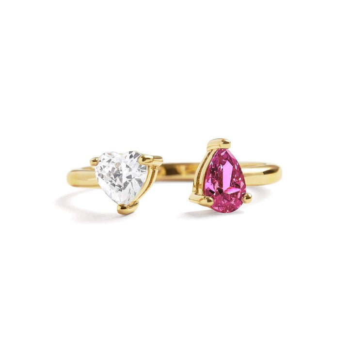 Toi Et Moi Heart Ring: Elegant Gold Birthstone Jewelry - Wearing Felicity Toi-Et-Moi-Heart-Ring-Gold-Garnet