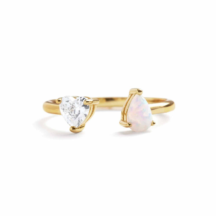 Toi Et Moi Heart Ring: Elegant Gold Birthstone Jewelry - Wearing Felicity Toi-Et-Moi-Heart-Ring-Gold-Opal