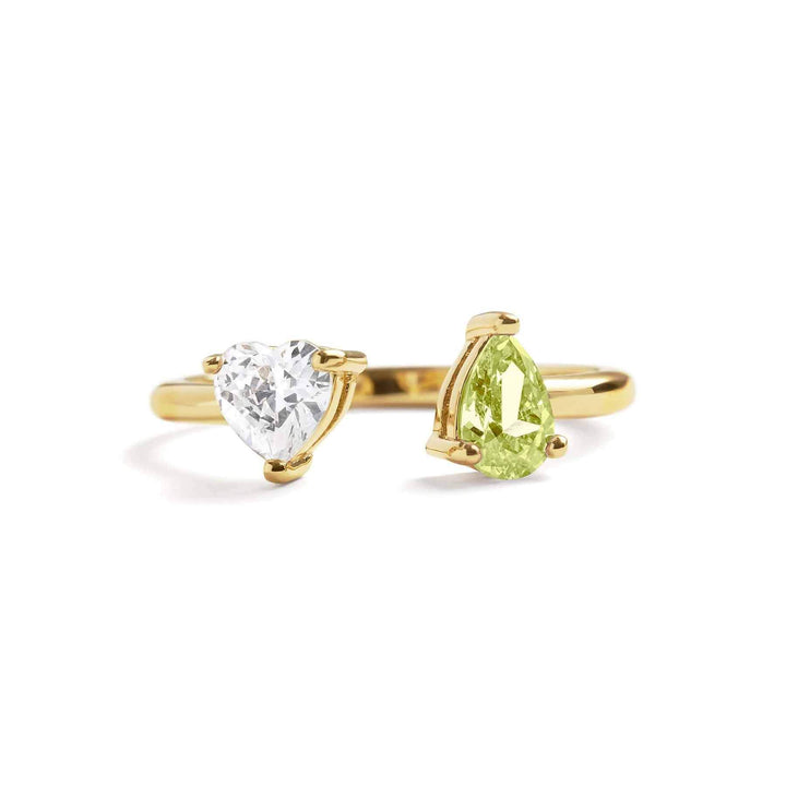 Toi Et Moi Heart Ring: Elegant Gold Birthstone Jewelry - Wearing Felicity Toi-Et-Moi-Heart-Ring-Gold-Peridot