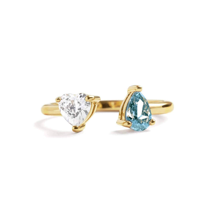 Toi Et Moi Heart Ring: Elegant Gold Birthstone Jewelry - Wearing Felicity Toi-Et-Moi-Heart-Ring-Gold-Sapphire