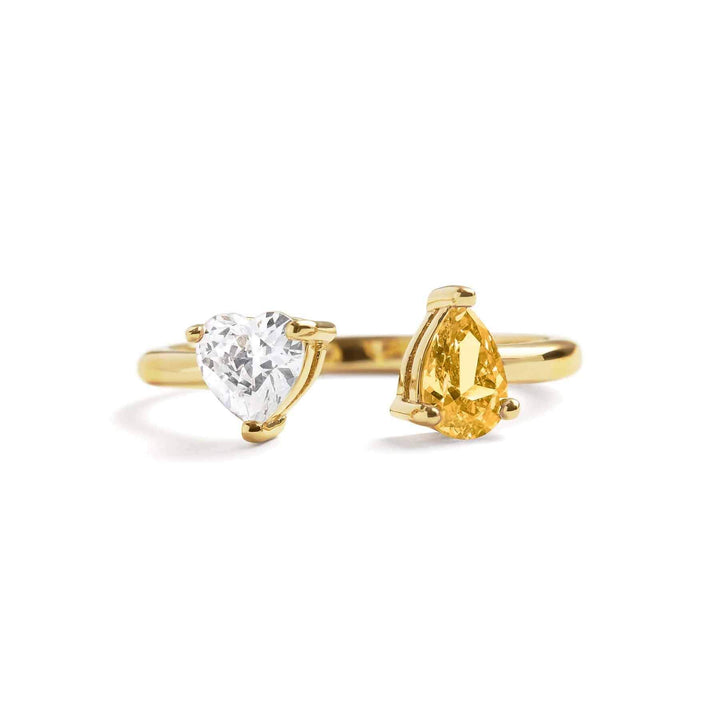 Toi Et Moi Heart Ring: Elegant Gold Birthstone Jewelry - Wearing Felicity Toi-Et-Moi-Heart-Ring-Gold-Yellow-Topaz