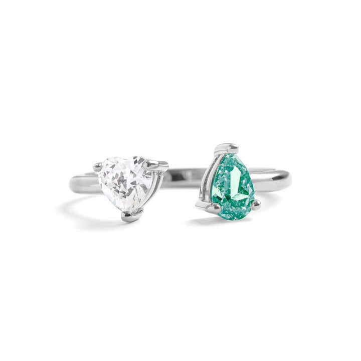 Toi Et Moi Heart Ring: Elegant Gold Birthstone Jewelry - Wearing Felicity Toi-Et-Moi-Heart-Ring-Silver-Aquamarine