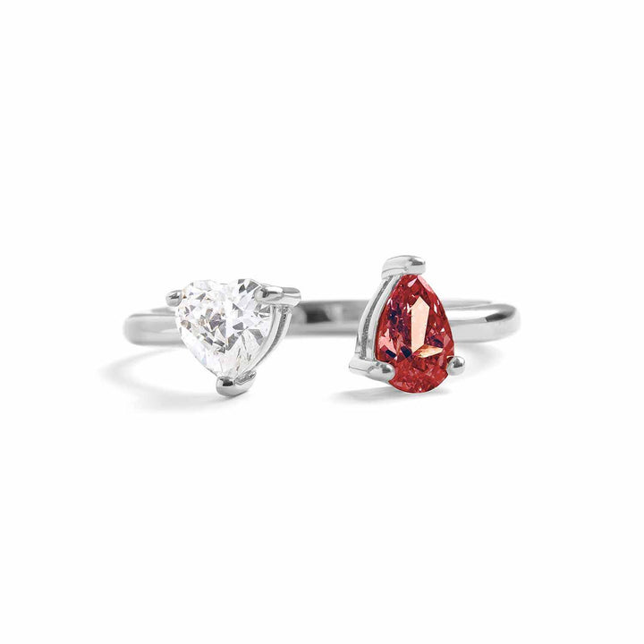 Toi Et Moi Heart Ring: Elegant Gold Birthstone Jewelry - Wearing Felicity Toi-Et-Moi-Heart-Ring-Silver-Ruby