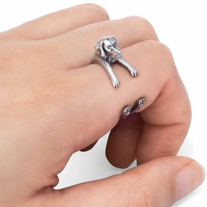 Stylish Weimaraner Wrap Ring for Dog Lovers - Wearing Felicity Weimaraner-Wrap-Ring-02