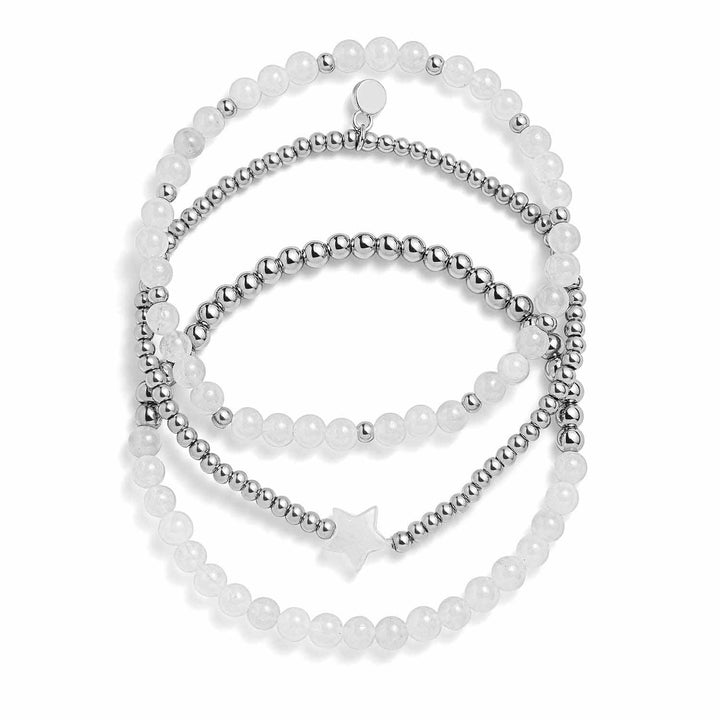 Elegant White Quartz Star Stretch Bracelet Set - Wearing Felicity White-Quartz-Star-Stretch-Bracelet-Set-01