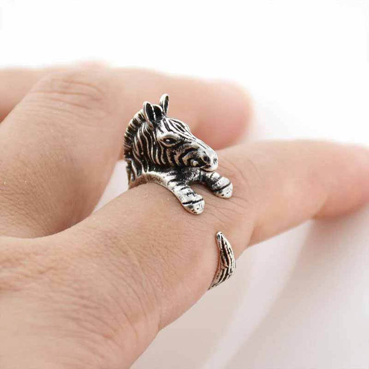 Stylish Zebra Wrap Ring - Perfect Gift for Animal Lovers - Wearing Felicity Zebra-Wrap-Ring-01